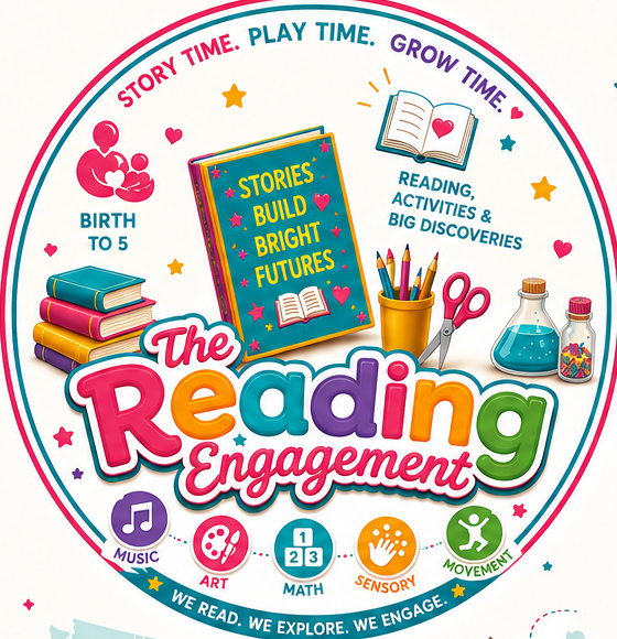 The Reading Engagement logo — story time, play time, grow time, birth to five