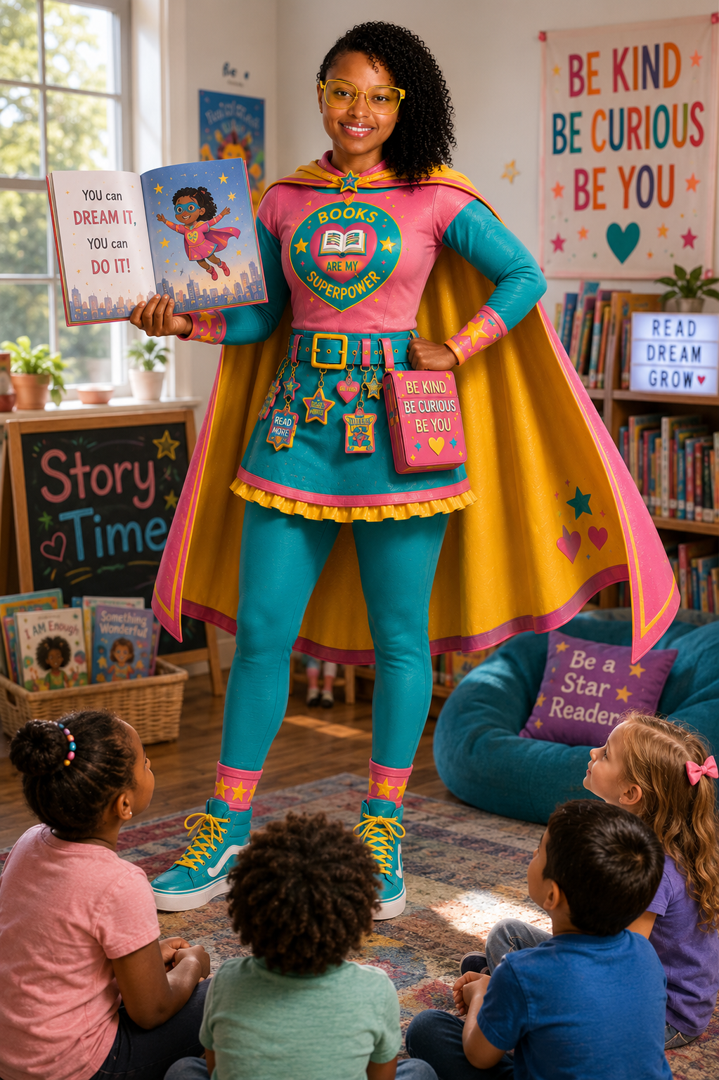 Story time superhero reading to children