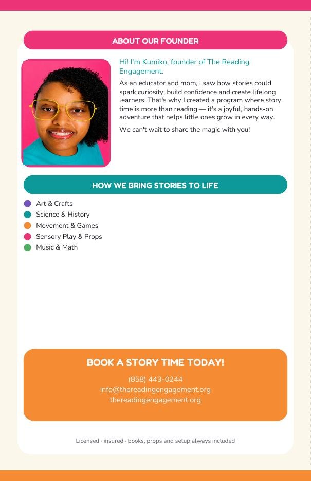 Birthday Parties & Private Events brochure — back panel