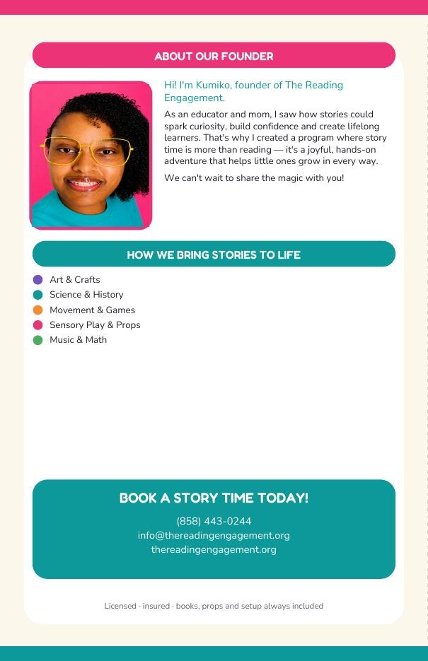 Story Time Square brochure — back panel